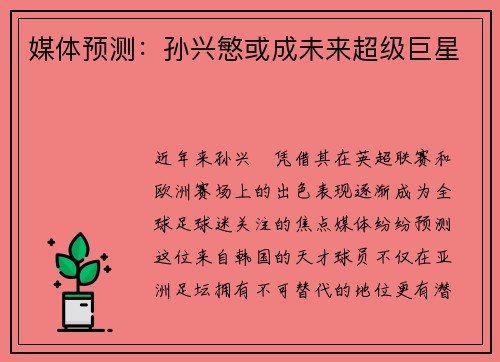 媒体预测：孙兴慜或成未来超级巨星