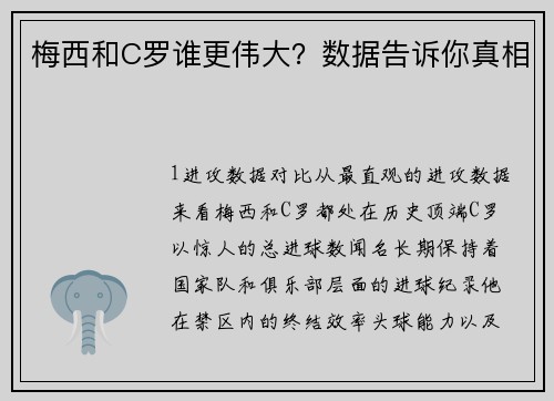 梅西和C罗谁更伟大？数据告诉你真相